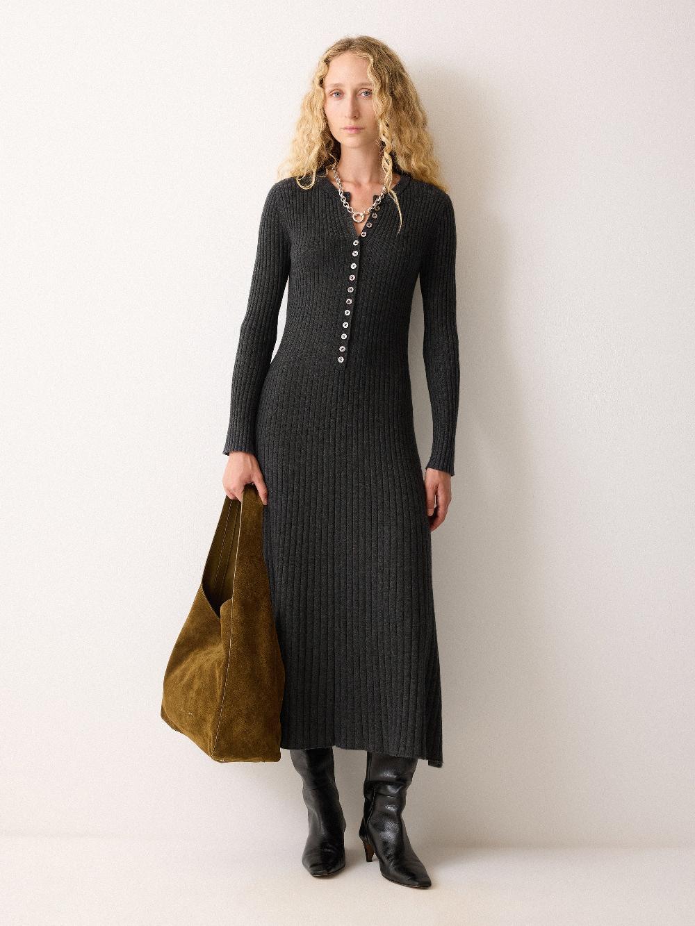 jigsaw Multi Button Rib Knit Dress Charcoal