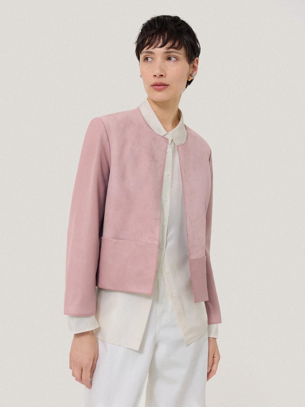 Jigsaw Nakoa Leather Mix Jacket Pink