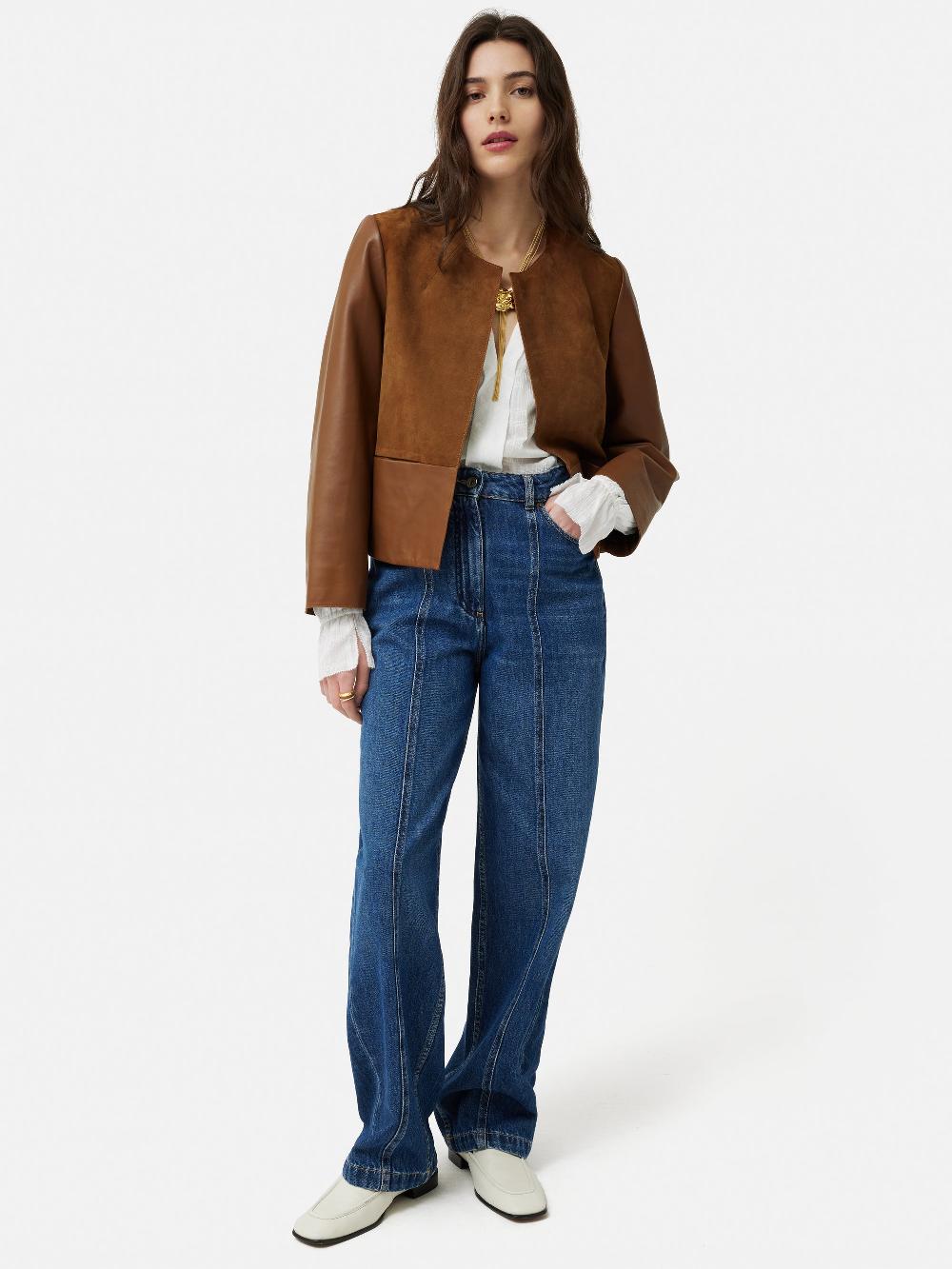 Jigsaw Nakoa Leather Mix Jacket Tan