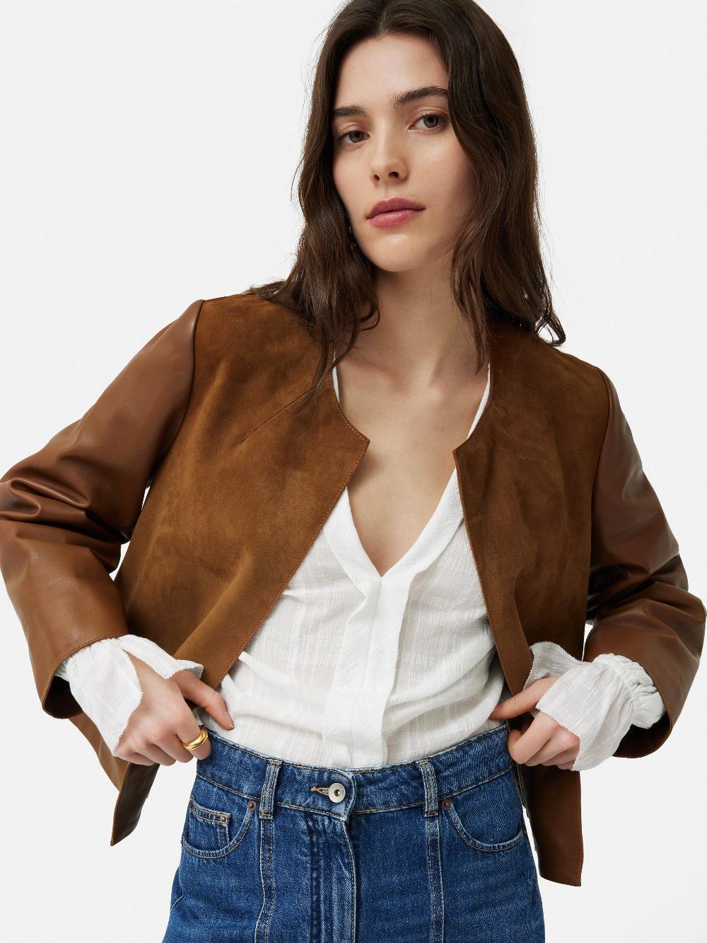 Jigsaw Nakoa Leather Mix Jacket Tan