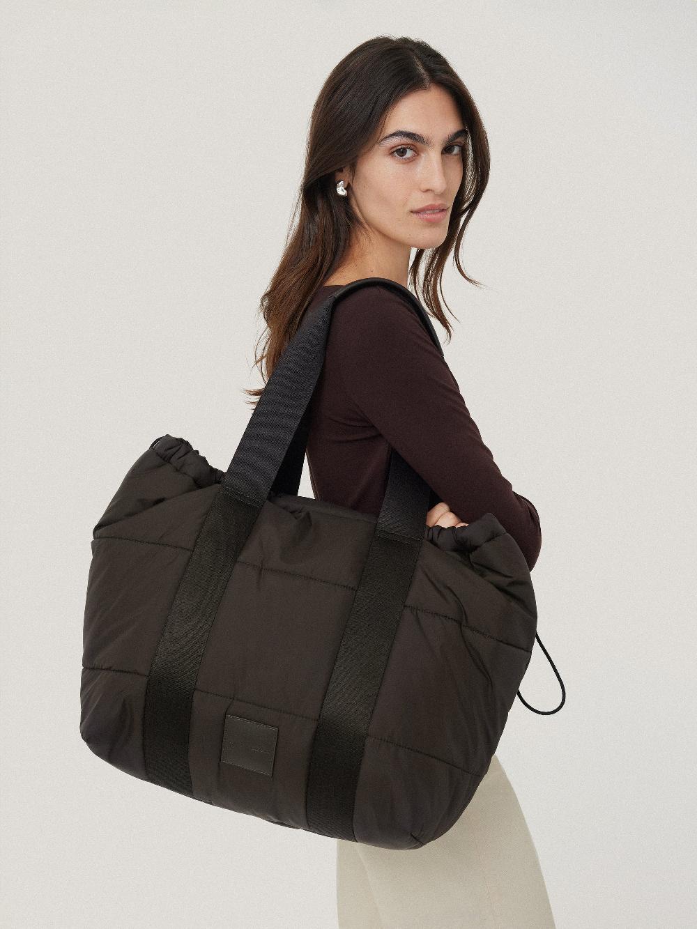 Jigsaw Nylon Quilted Drawstring Tote Chocolate