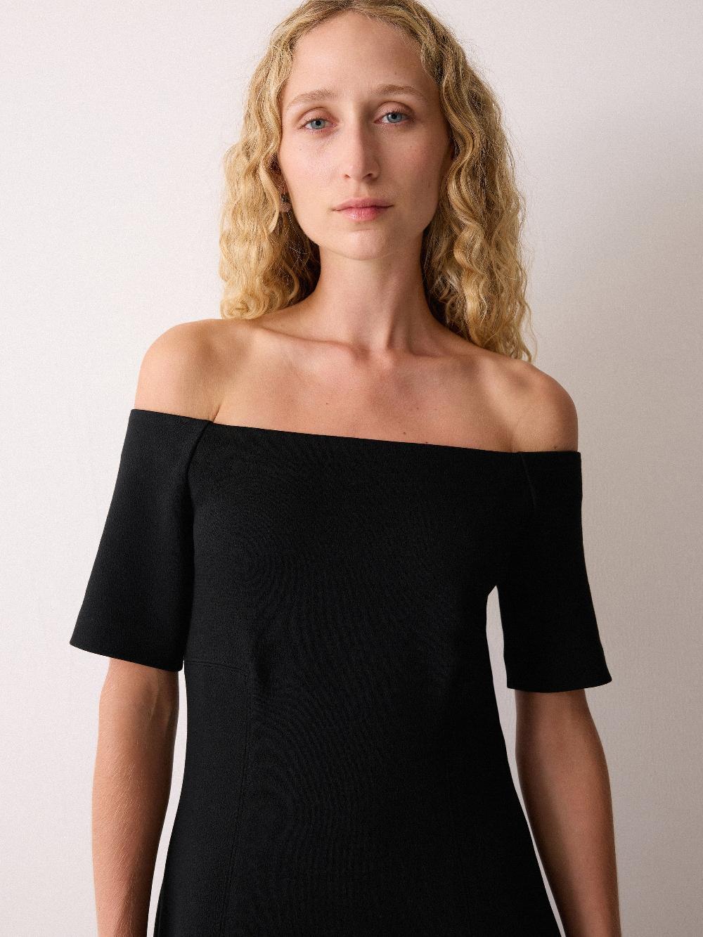 Jigsaw Off Shoulder Crepe Dress Black