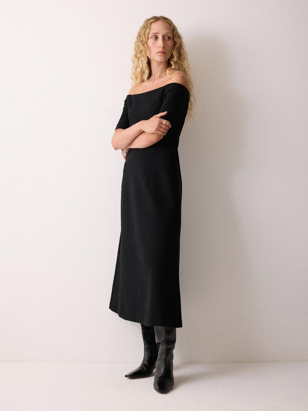 Jigsaw Off Shoulder Crepe Dress Black
