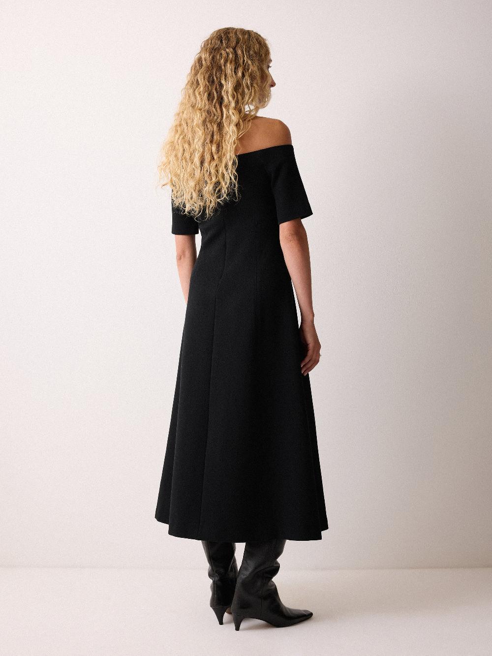 Jigsaw Off Shoulder Crepe Dress Black