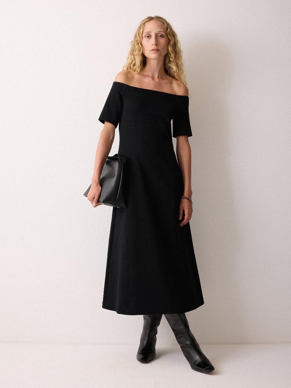 jigsaw Off Shoulder Crepe Dress Black