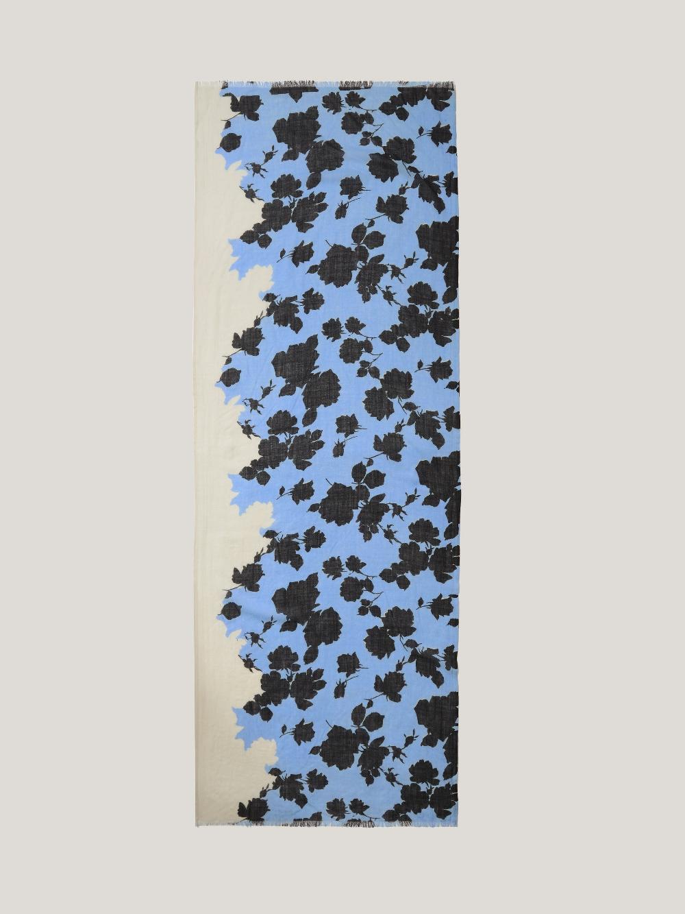 jigsaw Outline Rose Wool Scarf Blue