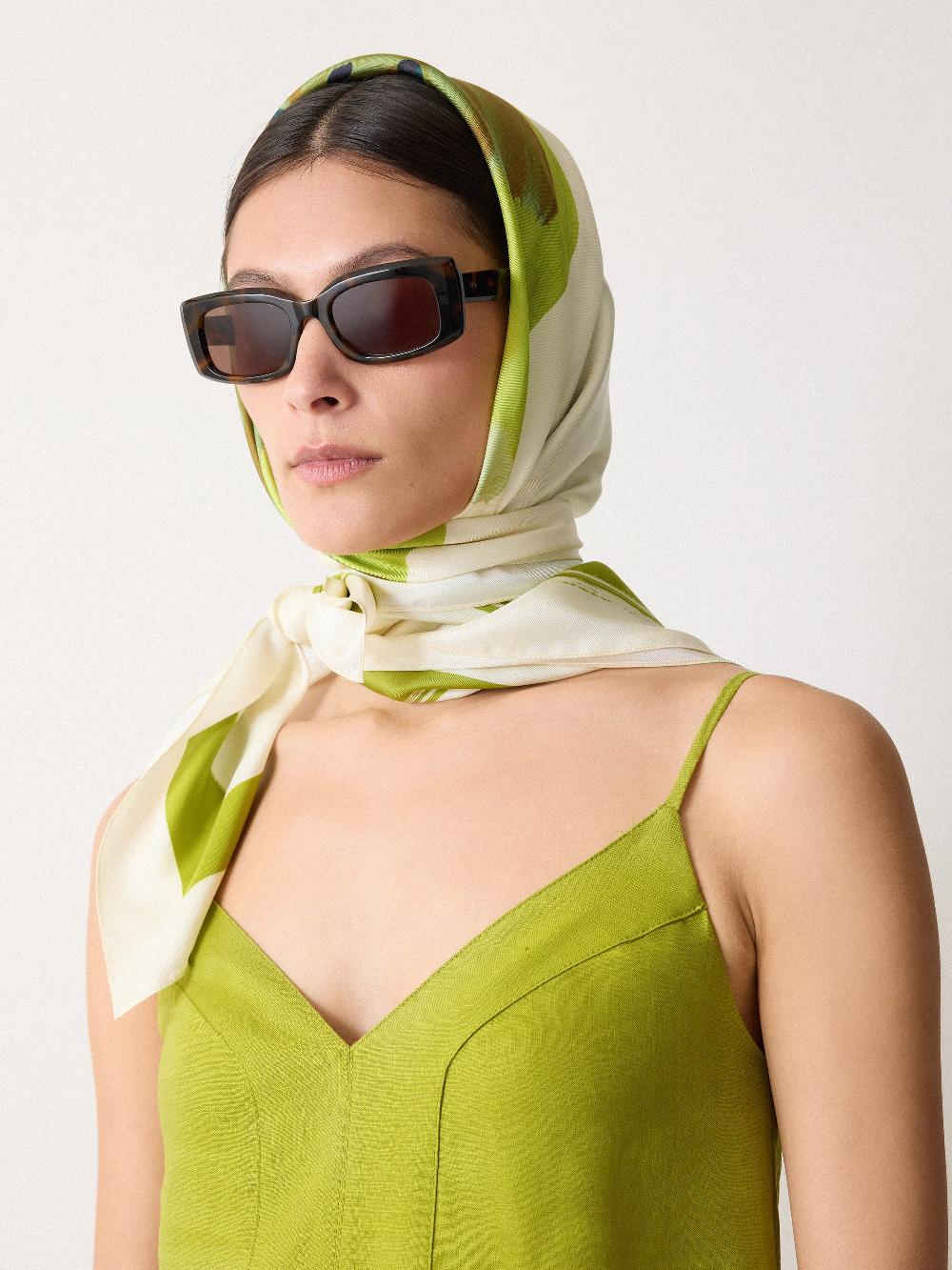 Jigsaw Painted Lily Silk Twill Scarf Green