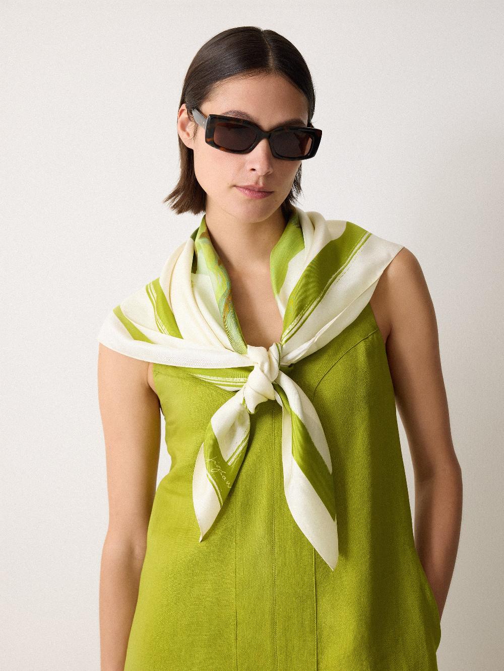 Jigsaw Painted Lily Silk Twill Scarf Green