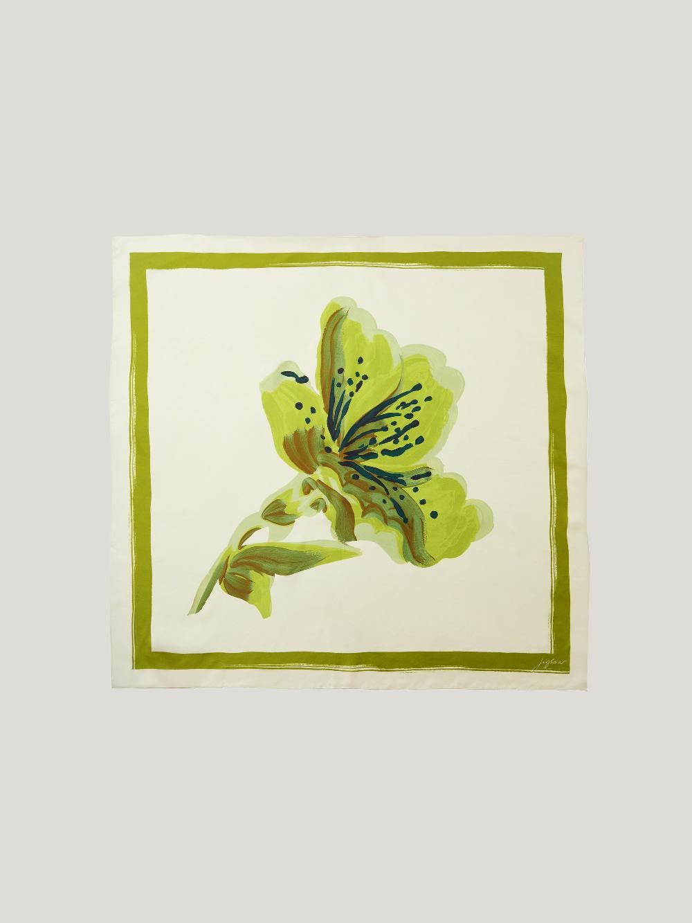 jigsaw Painted Lily Silk Twill Scarf Green