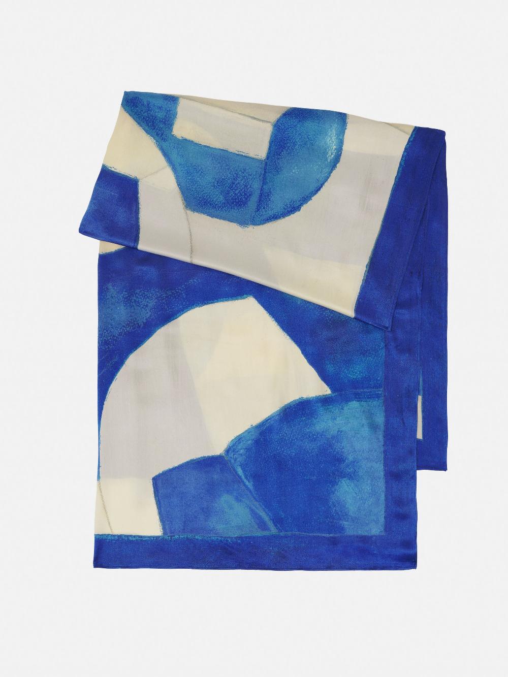 Jigsaw Pastel Abstract Oversized Silk Scarf Blue