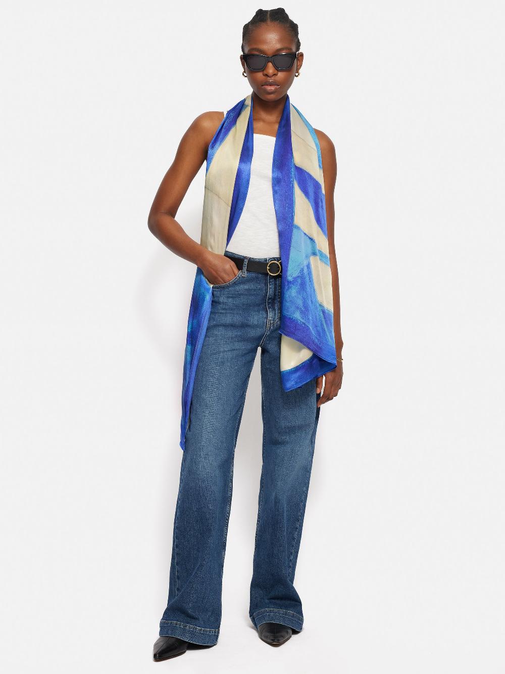 jigsaw Pastel Abstract Oversized Silk Scarf Blue