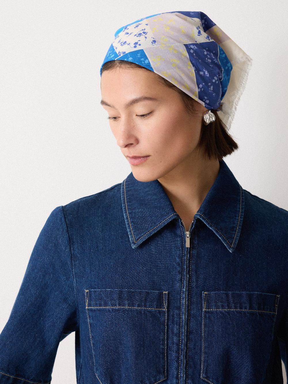 Jigsaw Patchwork Bandana Scarf Blue