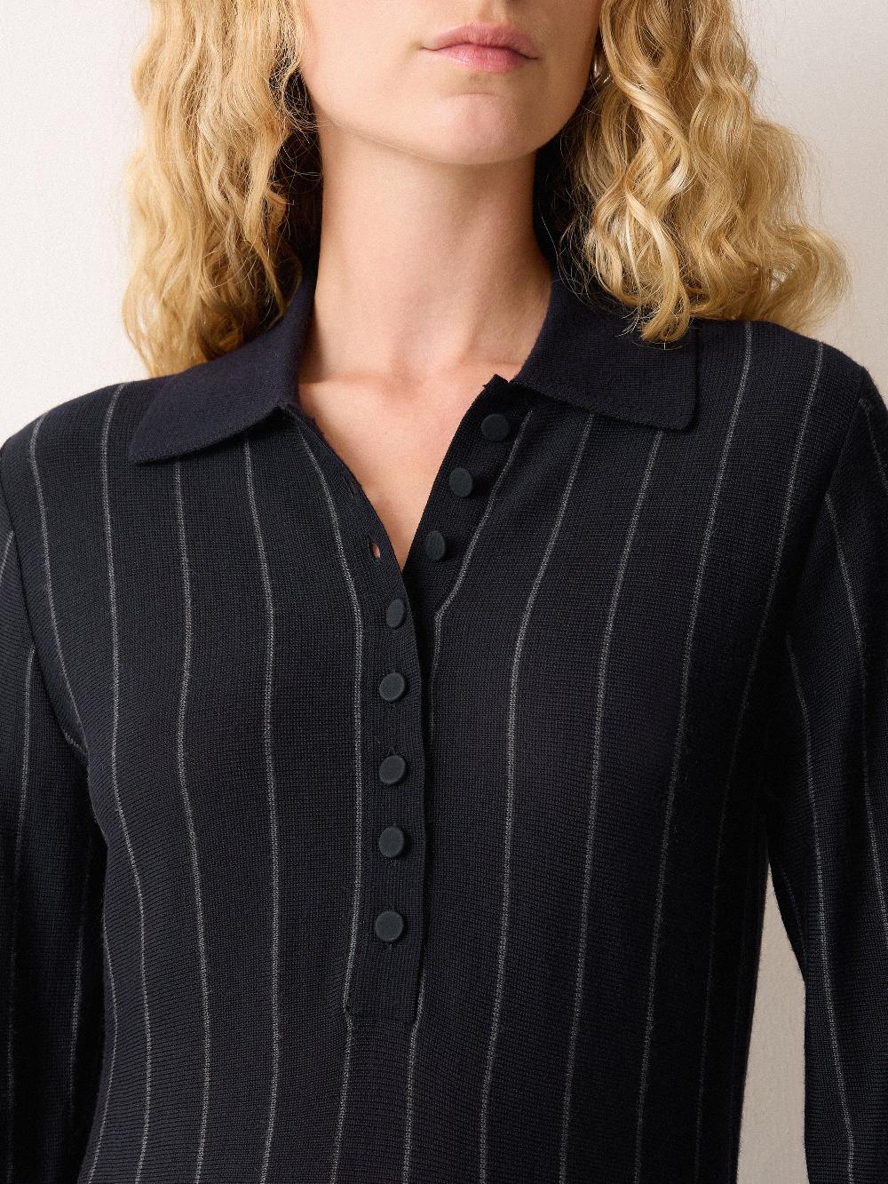 Jigsaw Pinstripe Merino Knit Dress Blue