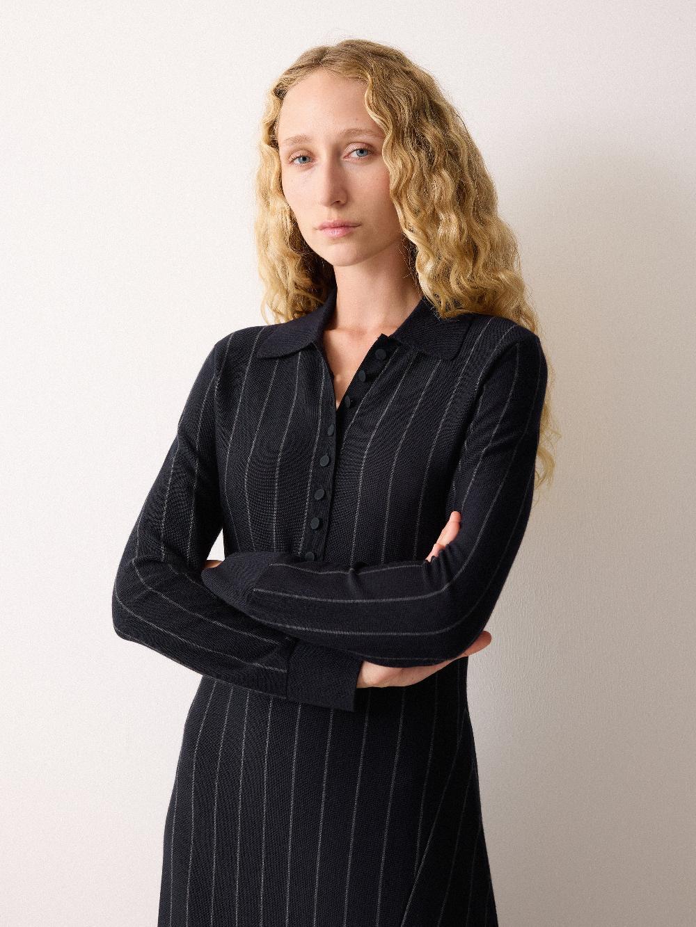 Jigsaw Pinstripe Merino Knit Dress Blue