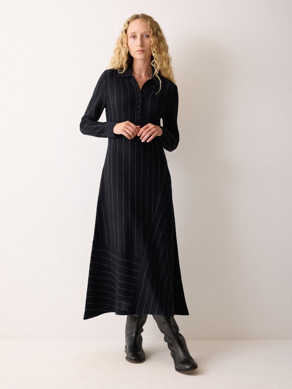 jigsaw Pinstripe Merino Knit Dress Blue