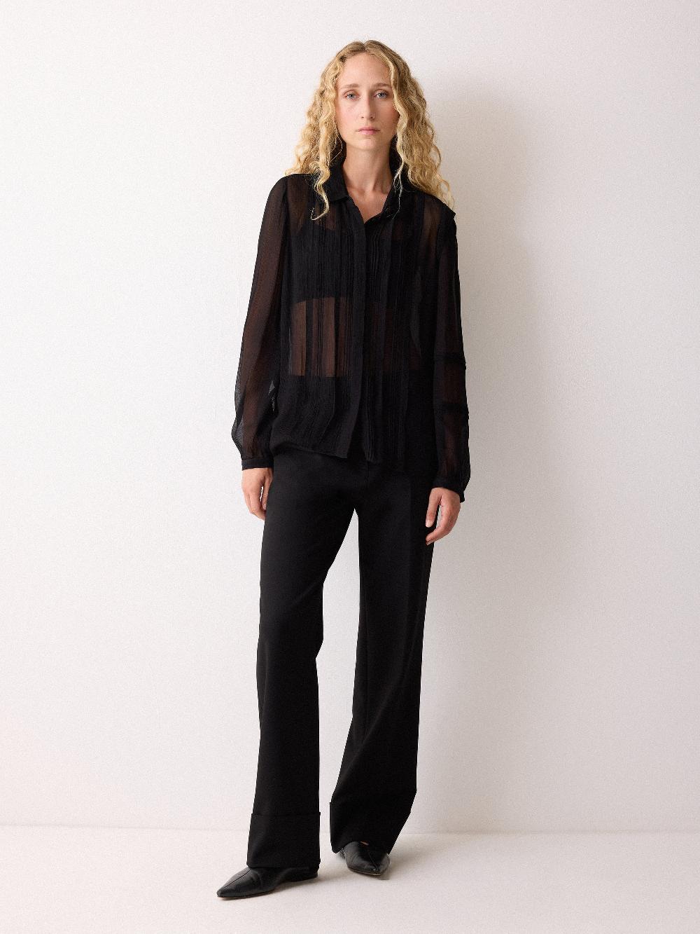 Jigsaw Pintuck Georgette Shirt Black