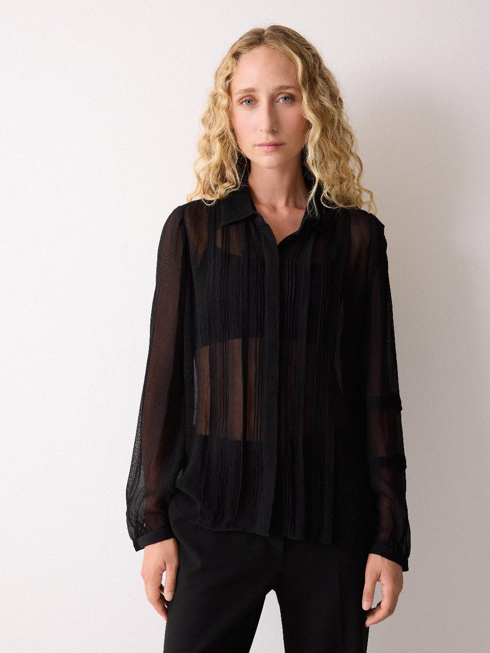 Jigsaw Pintuck Georgette Shirt Black