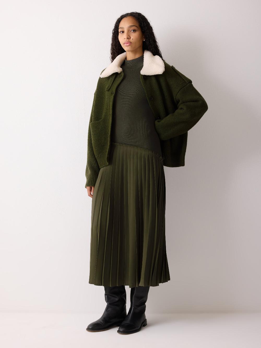 Jigsaw Pleated Skirt Jumper Dress Khaki