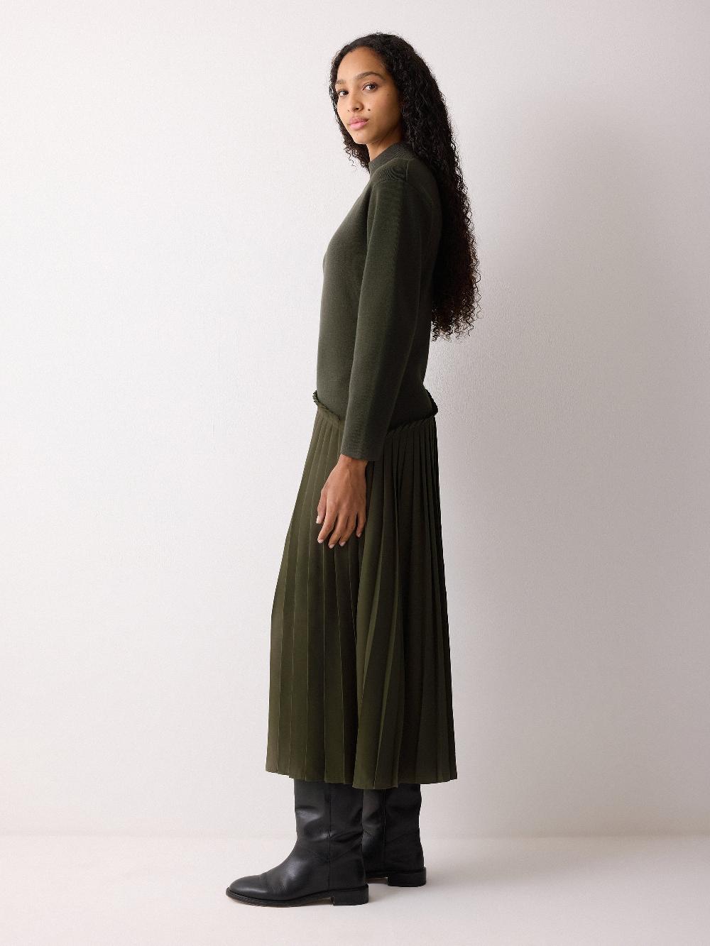 Jigsaw Pleated Skirt Jumper Dress Khaki
