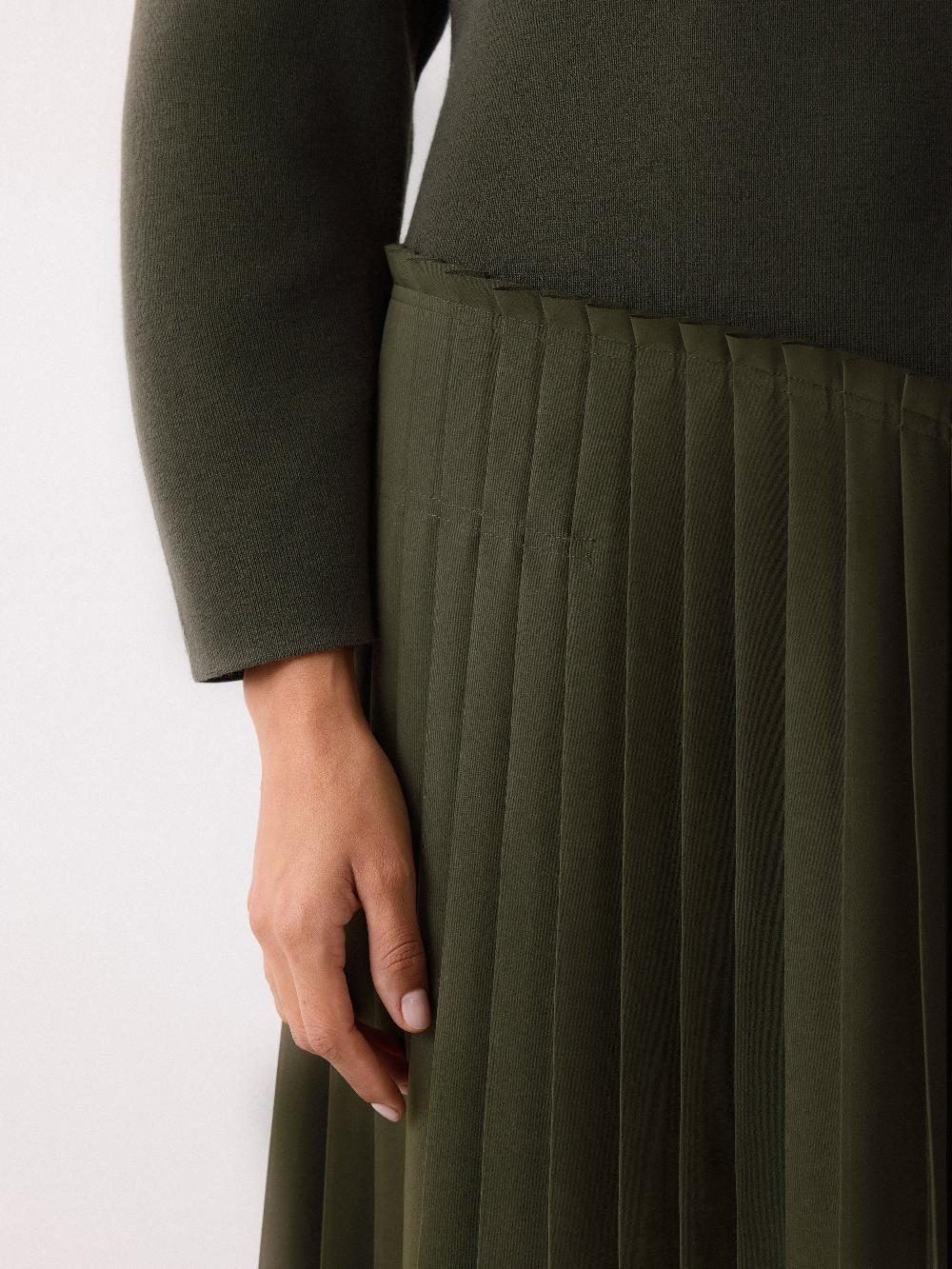 Jigsaw Pleated Skirt Jumper Dress Khaki