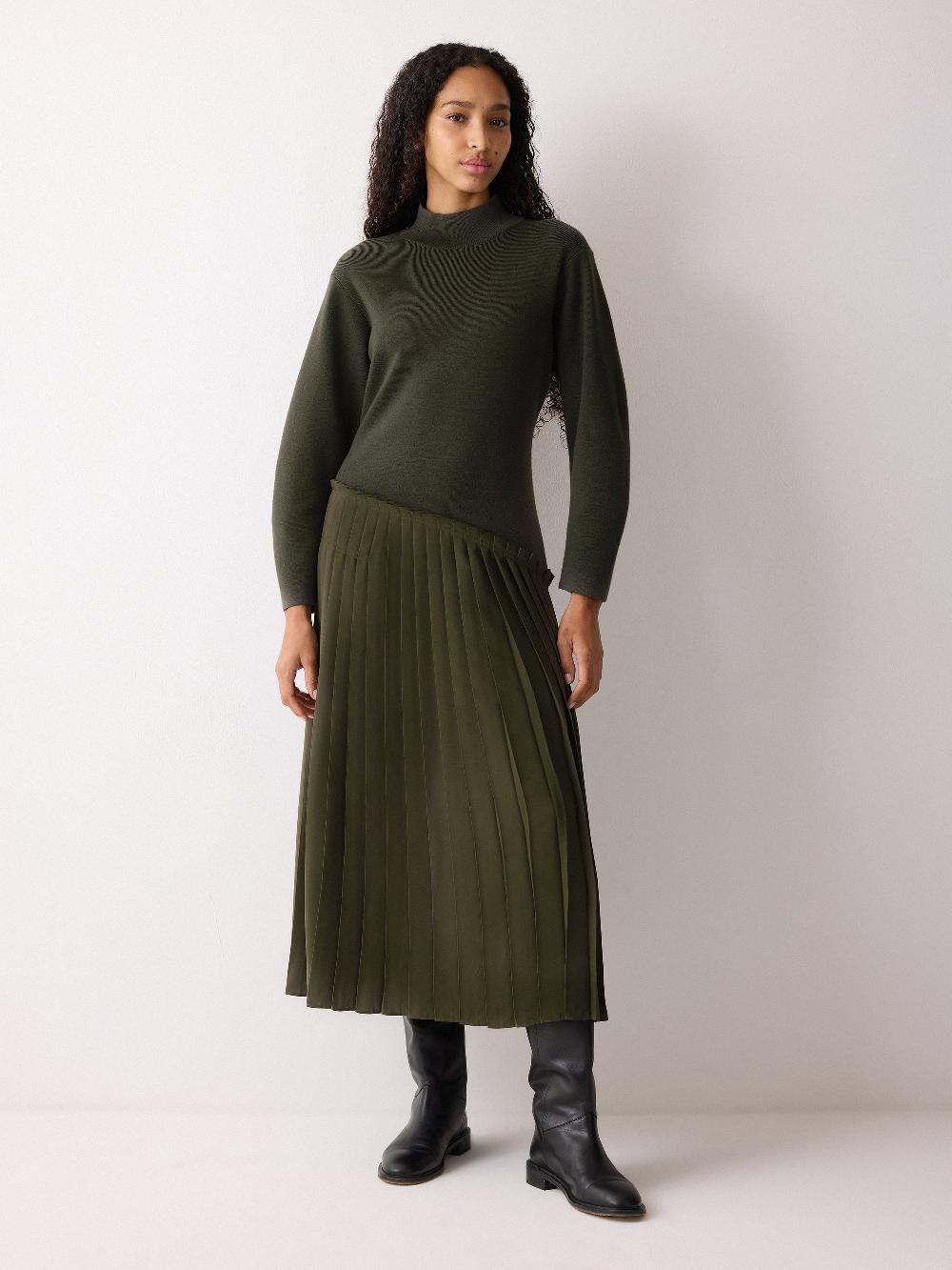 jigsaw Pleated Skirt Jumper Dress Khaki
