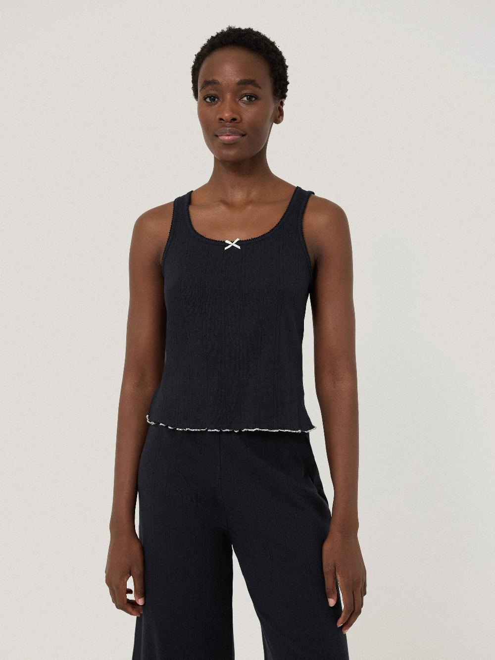 jigsaw Pointelle Pyjama Vest Top NAVY