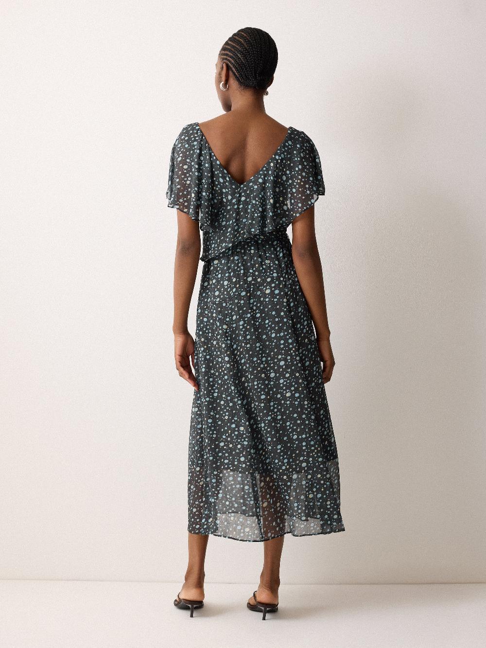 Jigsaw Polka Dot Chiffon Dress Grey