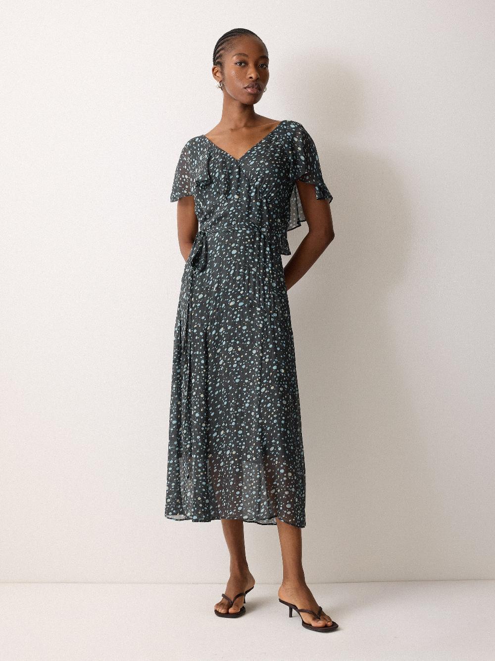 Jigsaw Polka Dot Chiffon Dress Grey