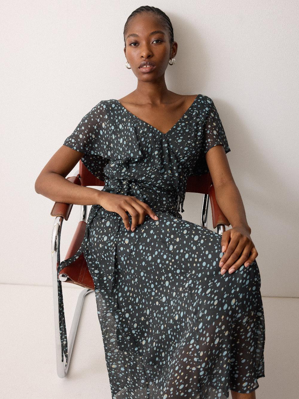 jigsaw Polka Dot Chiffon Dress Grey