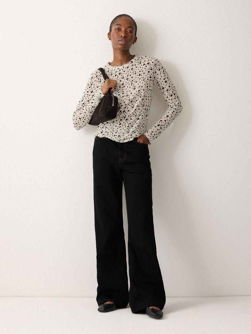 Jigsaw Polka Dot Long Sleeve Top Ivory