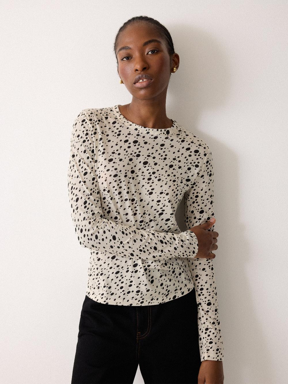 Jigsaw Polka Dot Long Sleeve Top Ivory