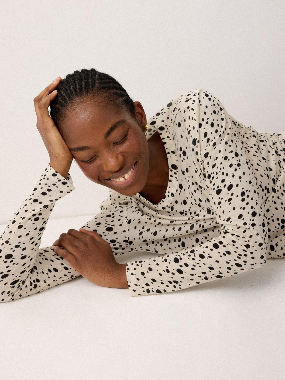 jigsaw Polka Dot Long Sleeve Top Ivory