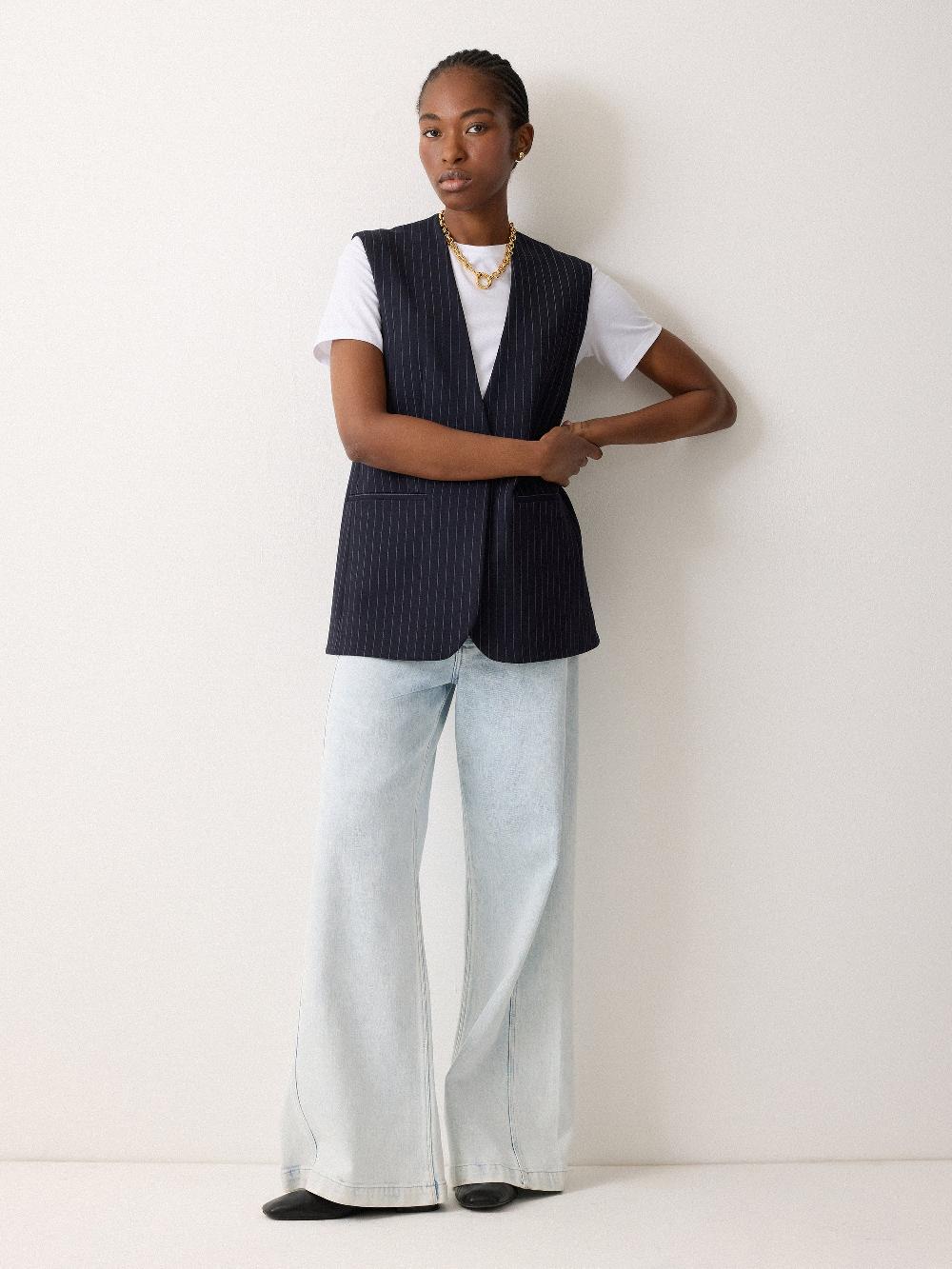 Jigsaw Ponte Pinstripe Waistcoat Navy