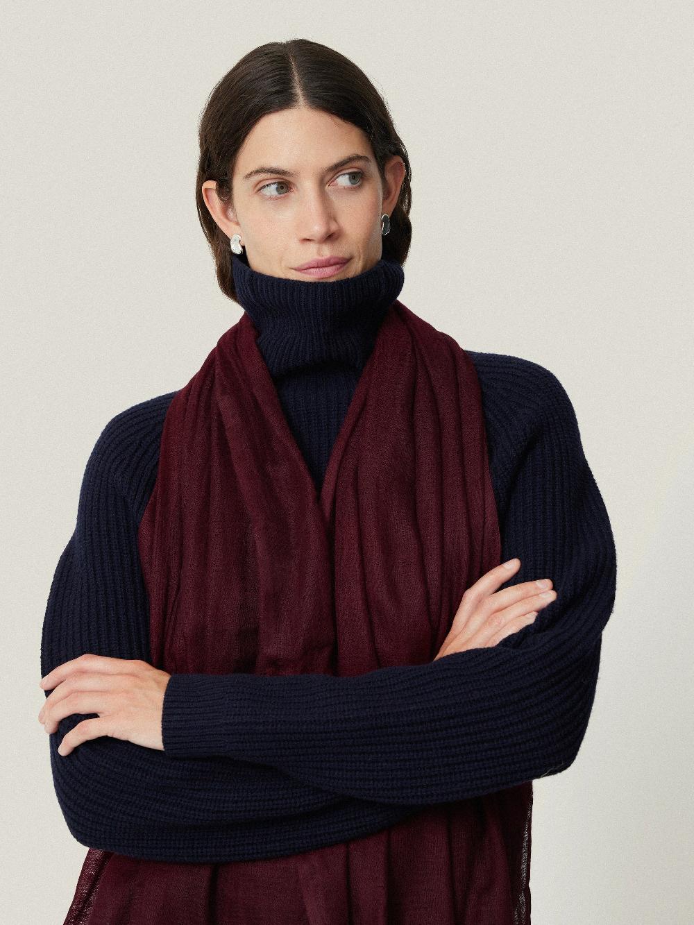 jigsaw Pure Cashmere Gauze Scarf Burgundy