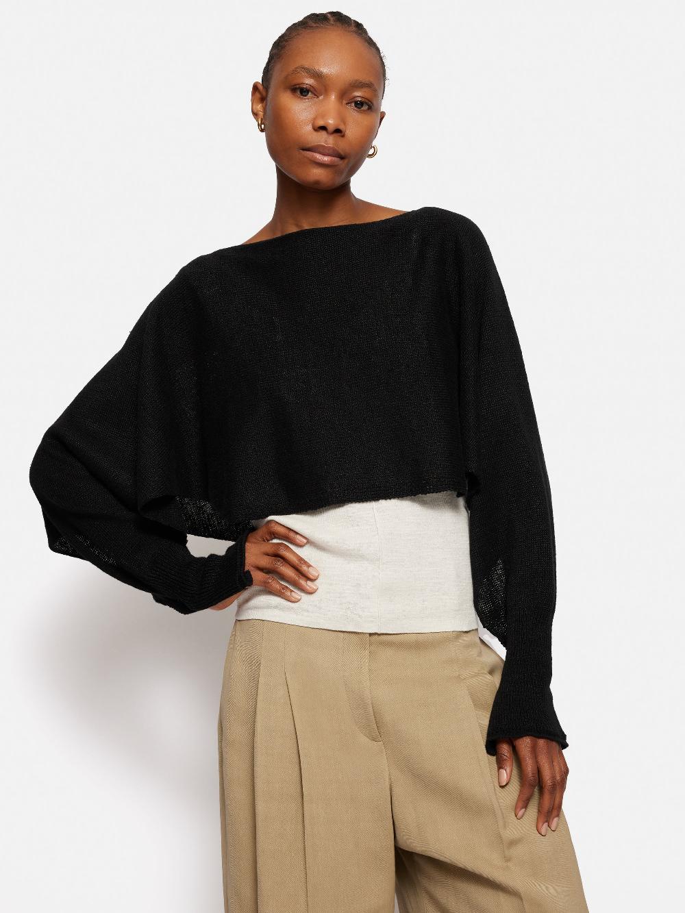 jigsaw Pure Linen Poncho Sweater Black