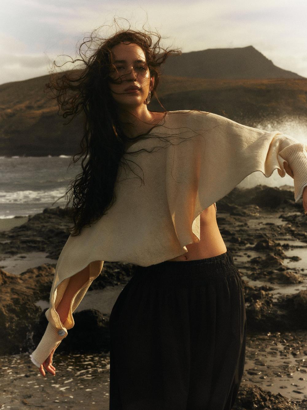 Jigsaw Pure Linen Poncho Sweater Ivory