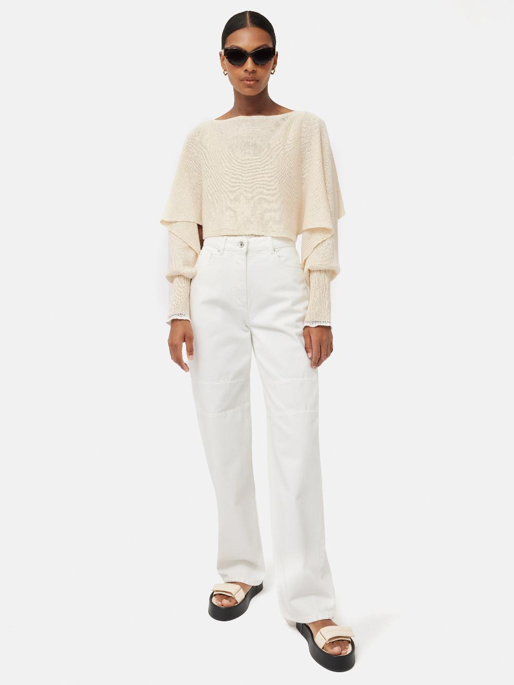 Jigsaw Pure Linen Poncho Sweater Ivory