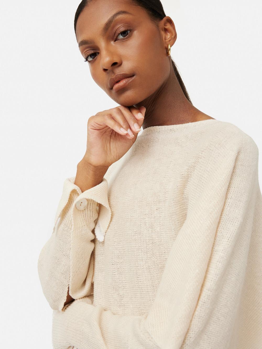 Jigsaw Pure Linen Poncho Sweater Ivory