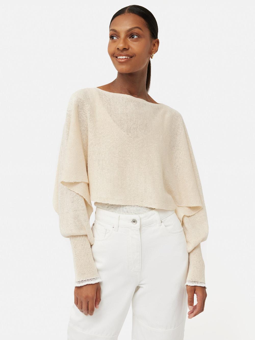 jigsaw Pure Linen Poncho Sweater Ivory