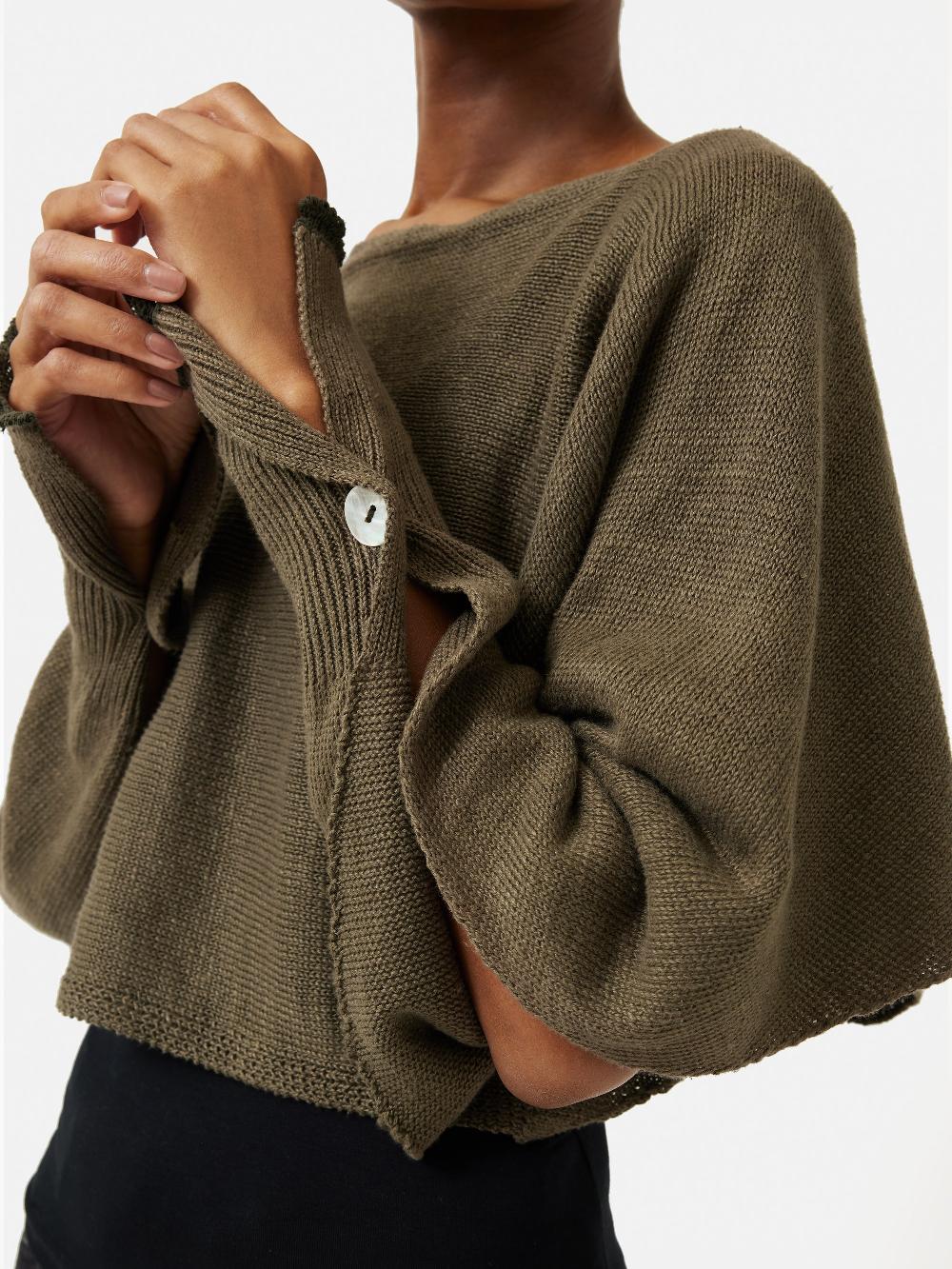 Jigsaw Pure Linen Poncho Sweater Khaki