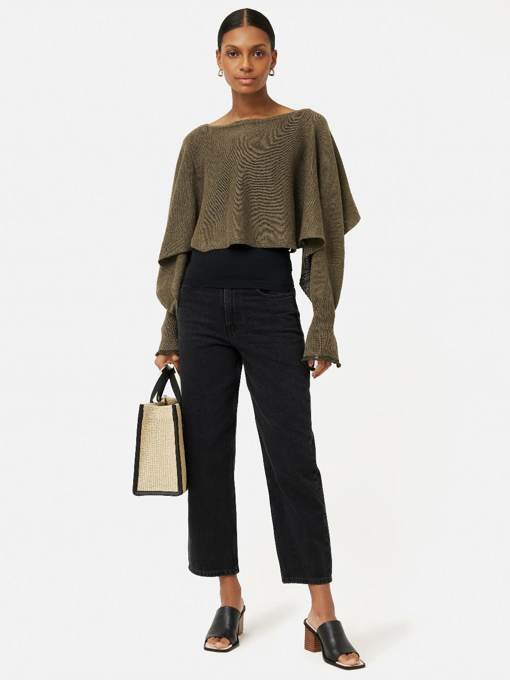 Jigsaw Pure Linen Poncho Sweater Khaki