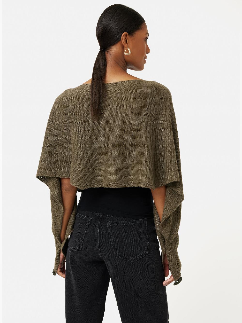 Jigsaw Pure Linen Poncho Sweater Khaki