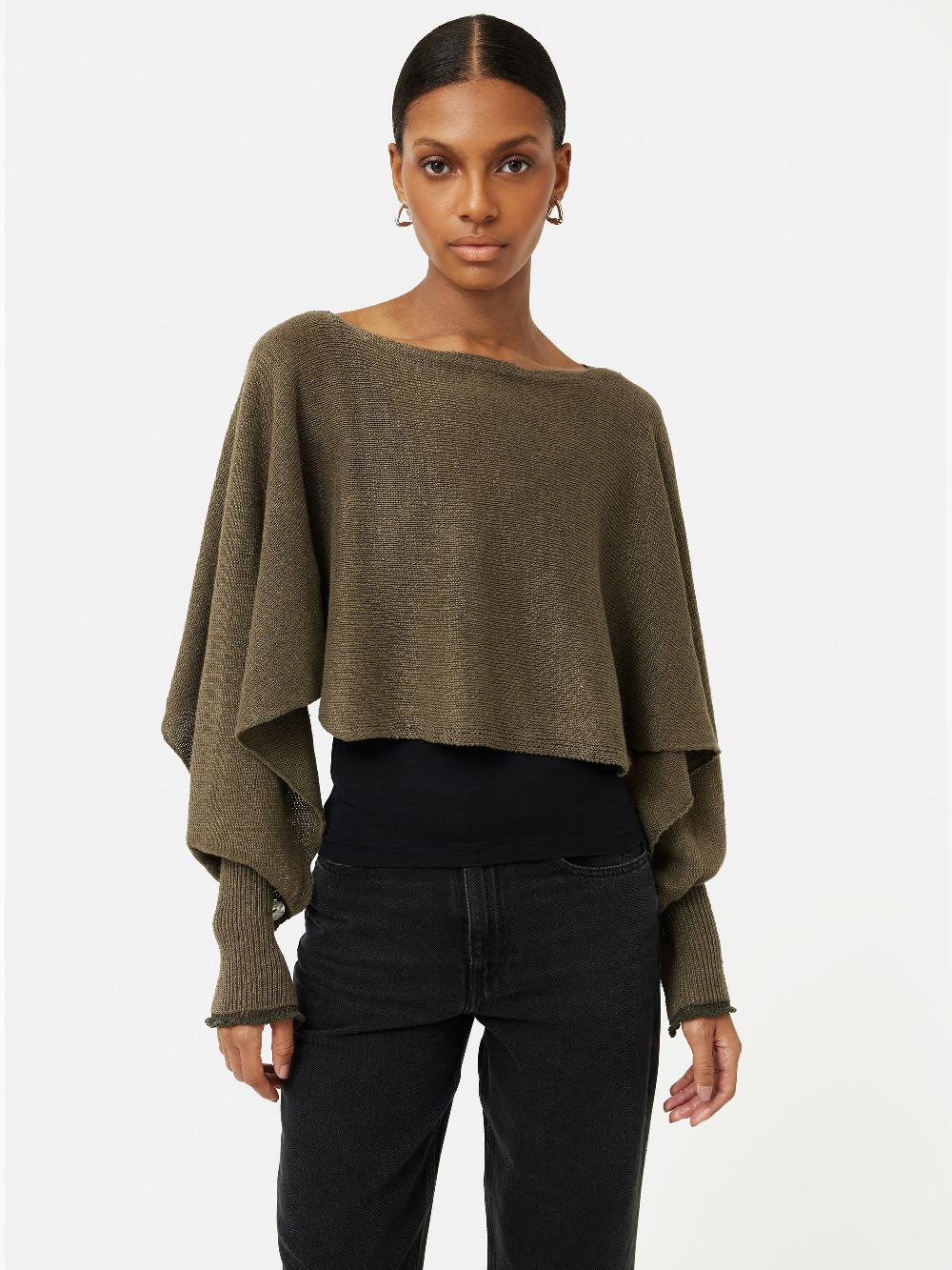 jigsaw Pure Linen Poncho Sweater Khaki
