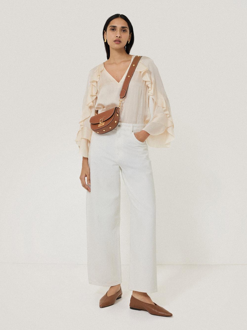 Jigsaw Recycled Satin Fluid Frill Top Ivory