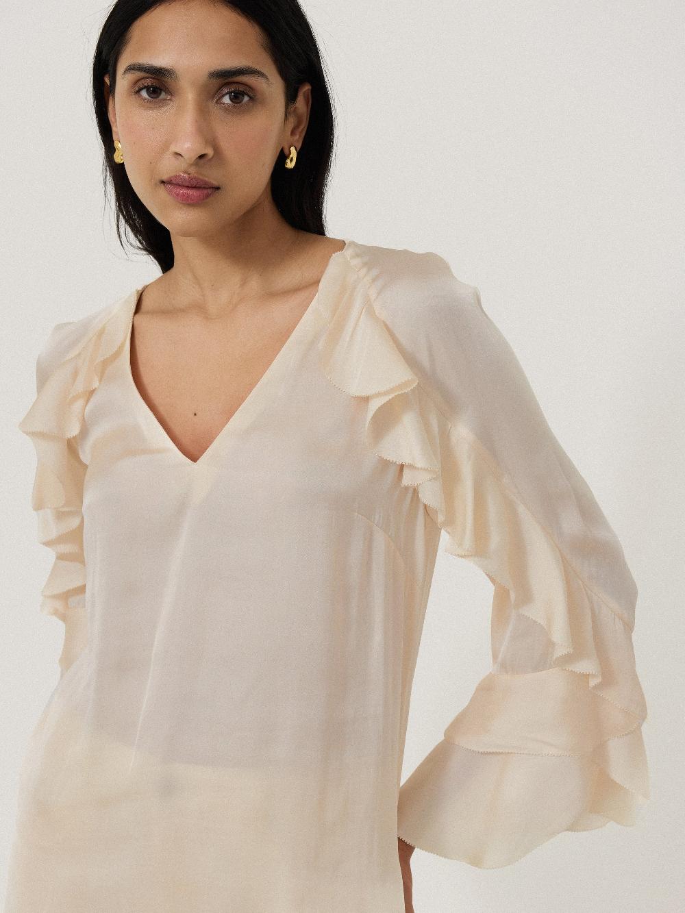 jigsaw Recycled Satin Fluid Frill Top Ivory