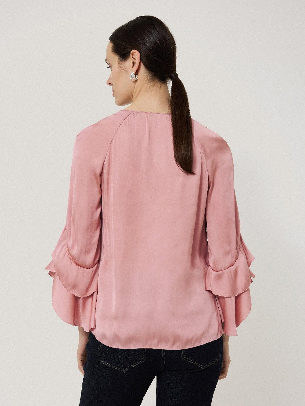 Jigsaw Recycled Satin Fluid Frill Top Pink