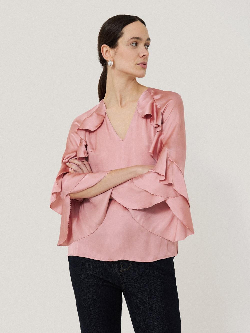 jigsaw Recycled Satin Fluid Frill Top Pink