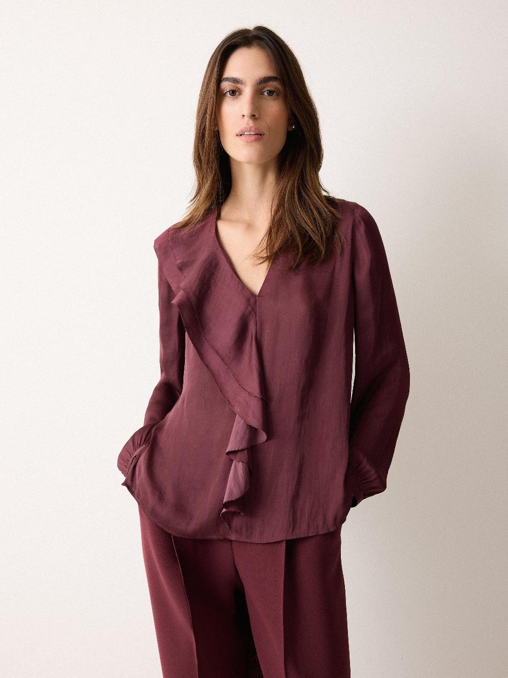 Jigsaw Recycled Satin Frill Blouse Red