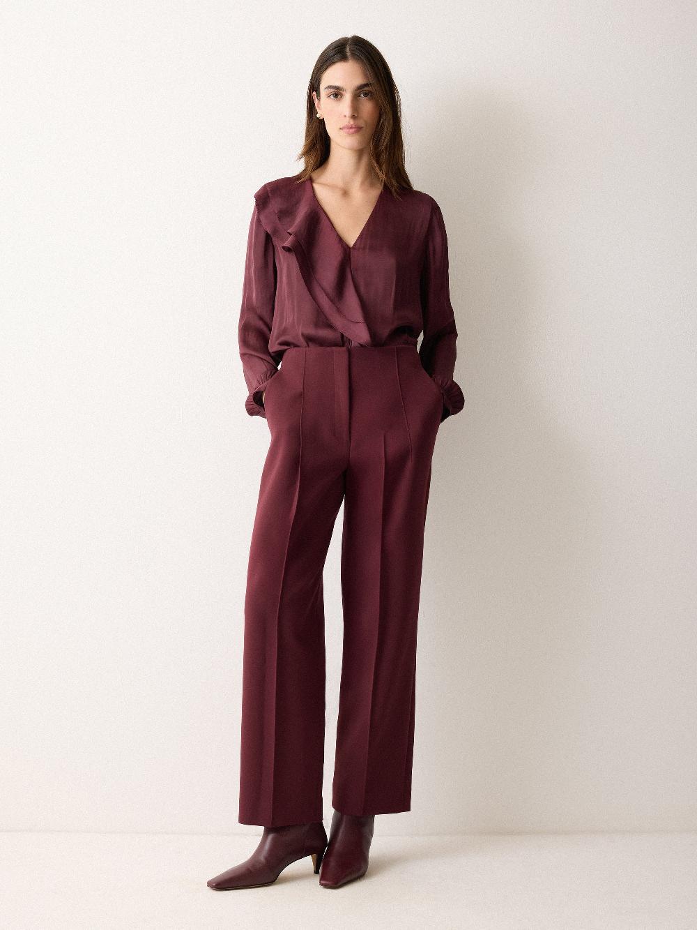 jigsaw Recycled Satin Frill Blouse Red