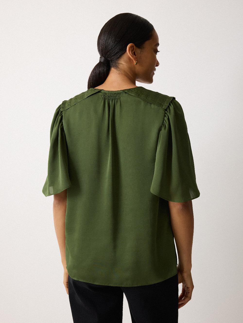 Jigsaw Recycled Satin Pleated Blouse Green